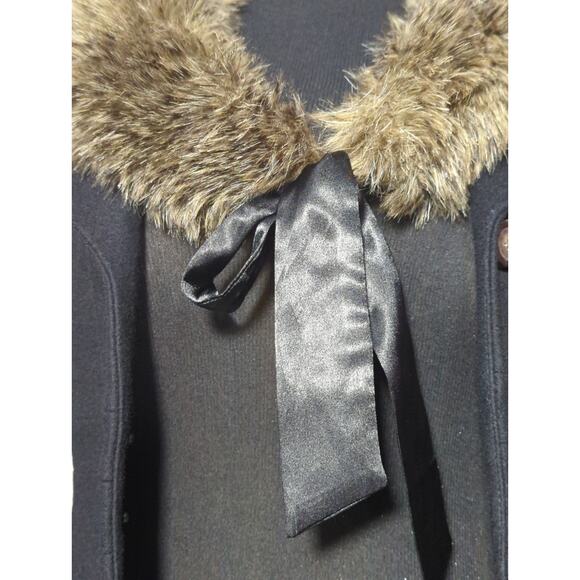 H&M Womens Size 8 Black Wool Blend Coat Faux Fur Collar Vintage Style Jacket - Picture 8 of 16